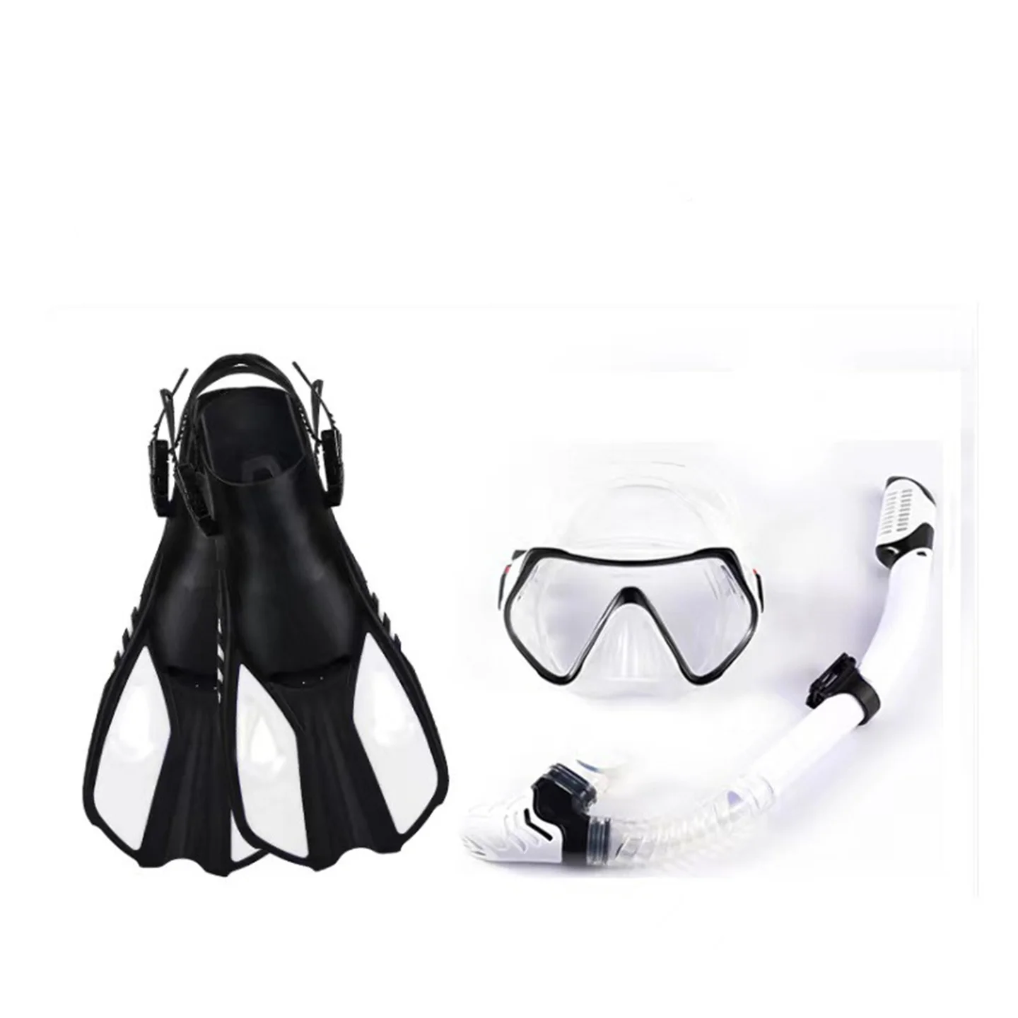 

3 Pieces Set Professional Snorkeling Equipment , Diving Goggles / Breathing Tube / Fins Flippers , Men Women Beach Swimming