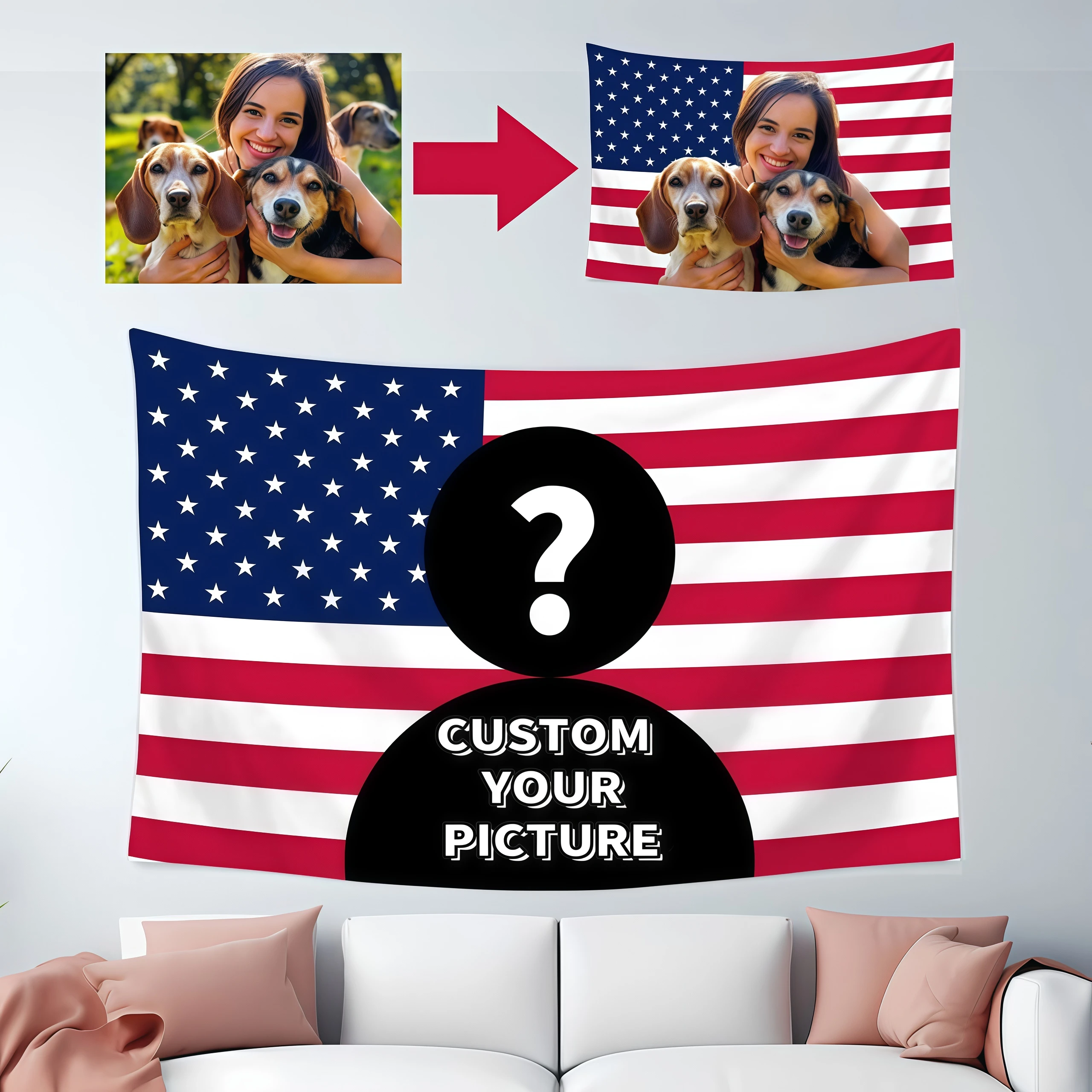 1pc Personalized photo custom American flag USA Banner, room decor family, Printed High‑Resolution Imagespets Images idols logo