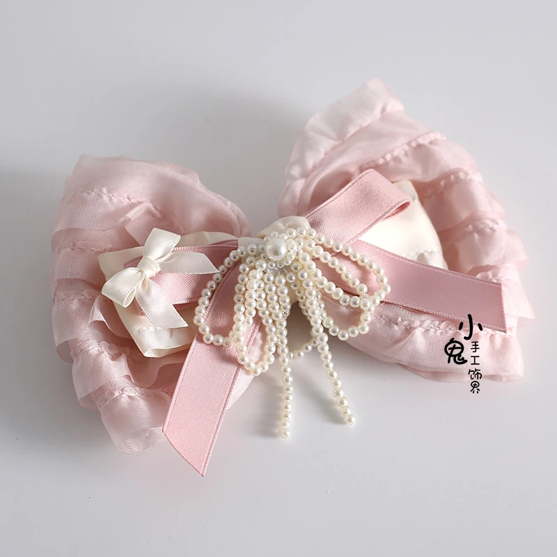 Ribbon Bow Hairband with Hairpins Girls Lolita Lace Ruffled Headband Lolita headdress hair accessories maid headband