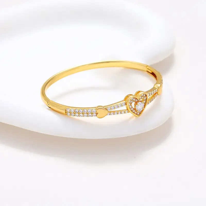 Wholesale Jewelry-- High Level Heart Zircon Bangles For Women Fashion Jewelry Pure Gold Plated