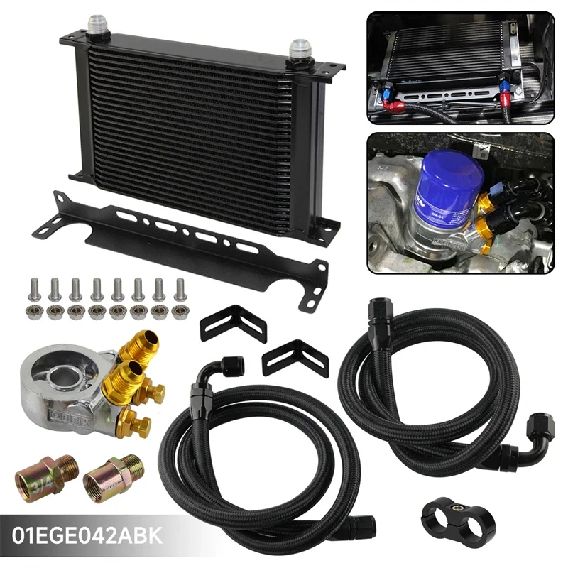 

Universal Oil Cooler Kit Thermostatic 70 Degree C 25Row 10AN Eninge with 7" Electric Fan Mount Bracket