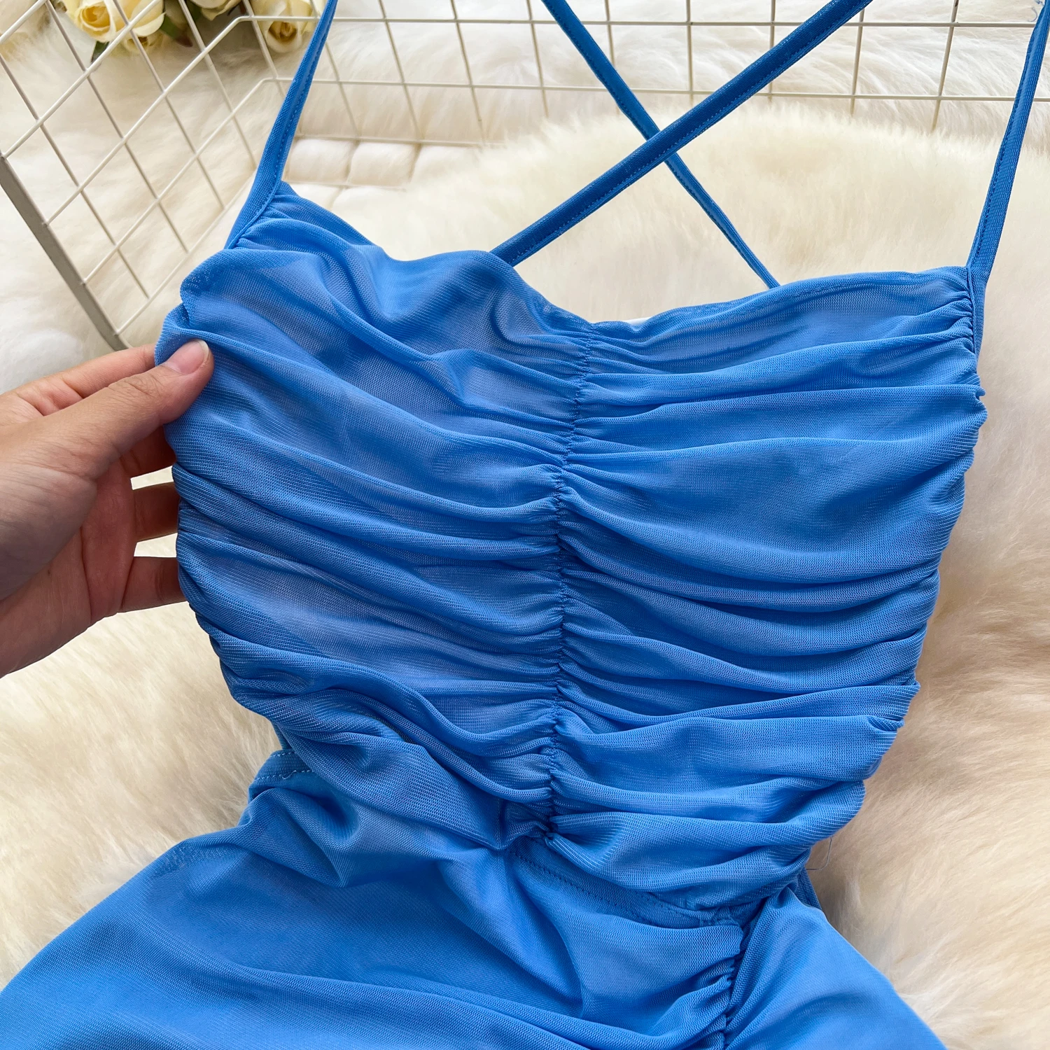 Chic sexy Sleeveless Backless Pleated Split Slip Dress Slim High Waist Evening Women Black Pencil Dresses Women Summer Clothing