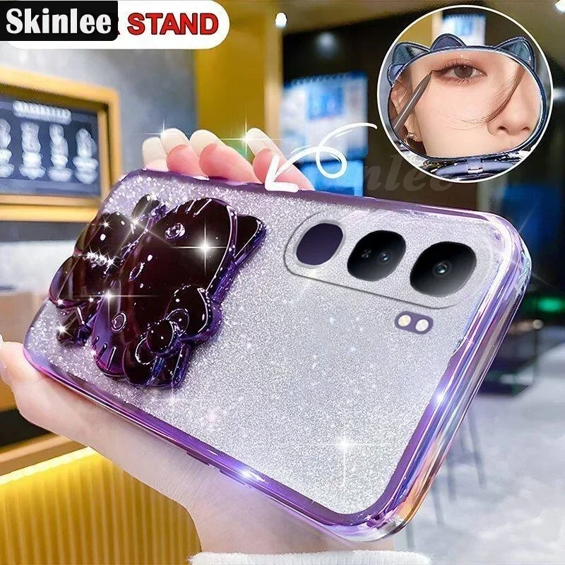 Glitter Plating Mirror With Holder Case For vivo V40 Lite 4g5G Pro V40SE tection TPU Cover For VIVO V40 pro V40 SE 80W 5G SEV40