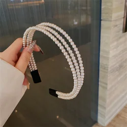 1PC Retro Elegant Pearl Headband For Women Girls Three Layers Pearls Hairband Female Bezel Hair Hoop Trendy Hair Accessories