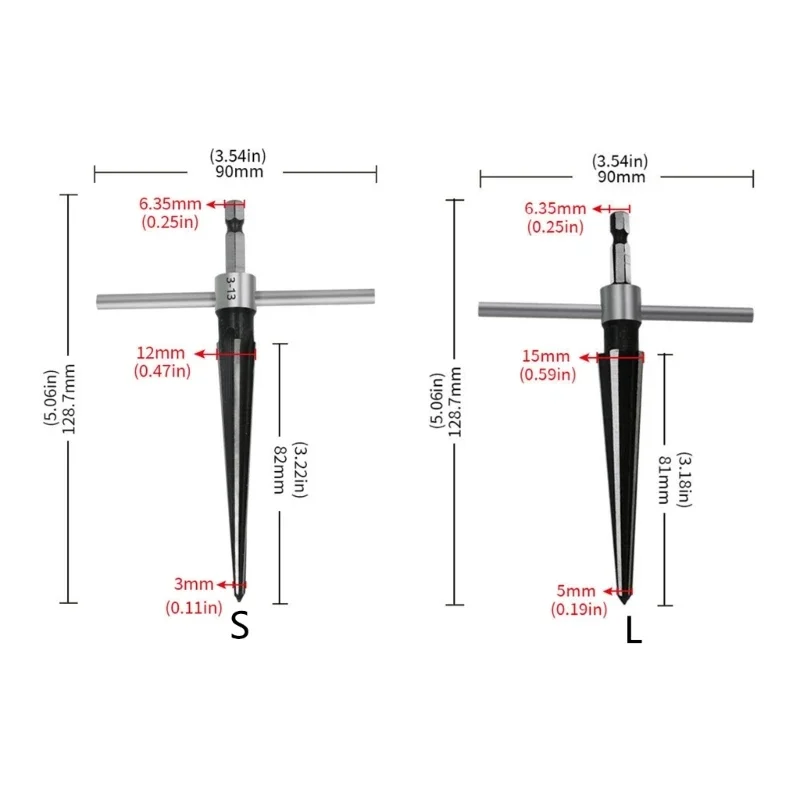 Mũi doa côn tay cầm hình chữ T Mũi doa côn có thể tháo rời với chuôi lục giác 1/4 inch Công cụ doa 3-13mm & 5-16mm