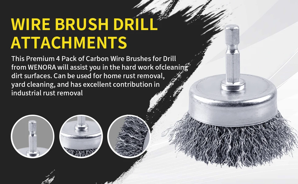 2er-Pack Drahtbürsten-Set für Bohrmaschine, 1/4 Zoll Sechskantschaft, 0,010 Zoll Grobe Kohlenstoffstahl-Bohrbürste, Rostentfernung - 2 Zoll – Detail 2