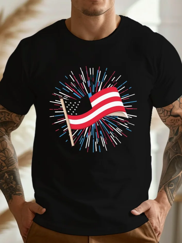 Vector American Independence Day Fitted Men's T-Shirt Sweat-wicking and Freedom of Movement T-Shirt