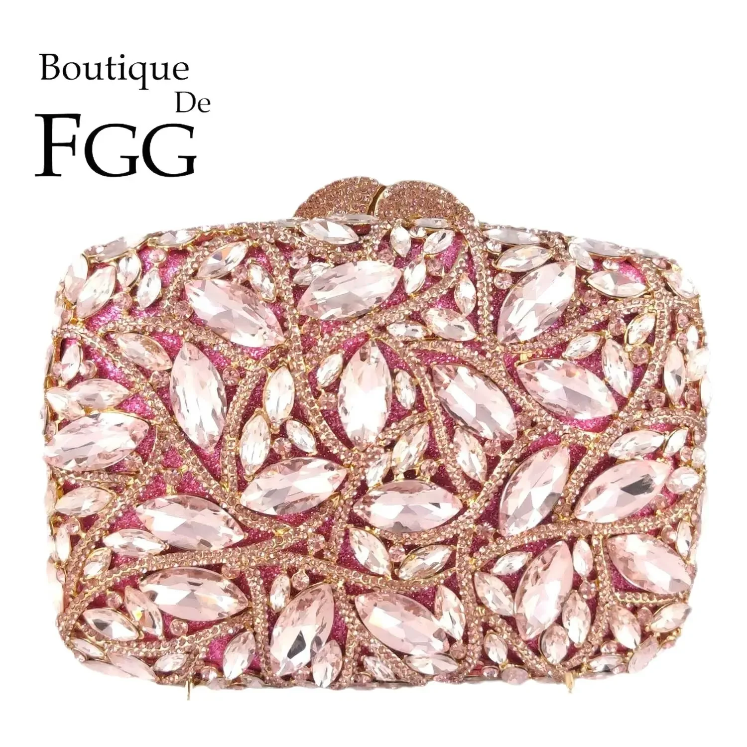 

Boutique De FGG Women Pink Evening Bags and Clutches Formal Party Dinner Crystal Clutch Minaudiere Rhinestone Handbags