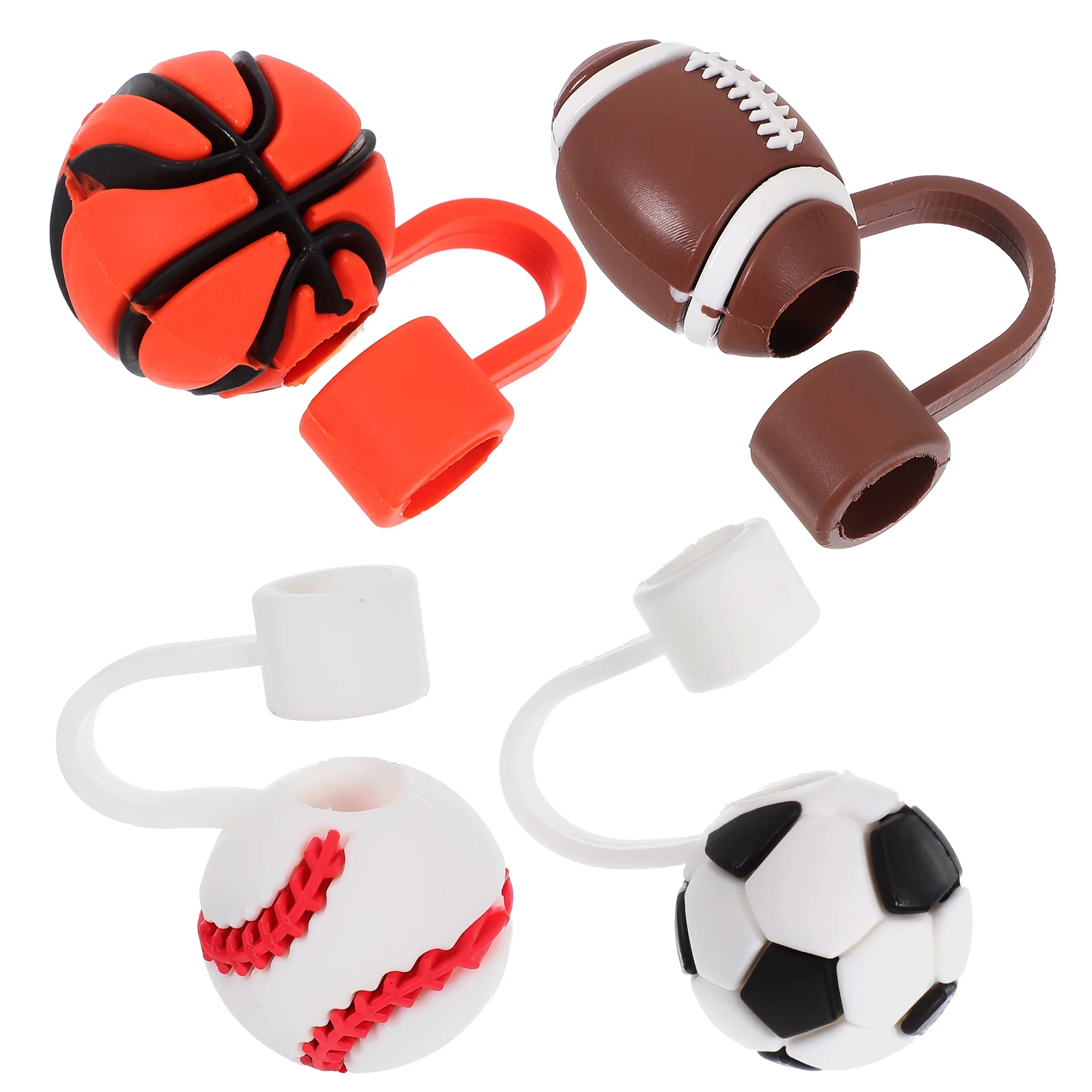 4 Pcs Straw Toppers Reusable Caps Covers Soccer Balls Tips Soft Rubber Drinking