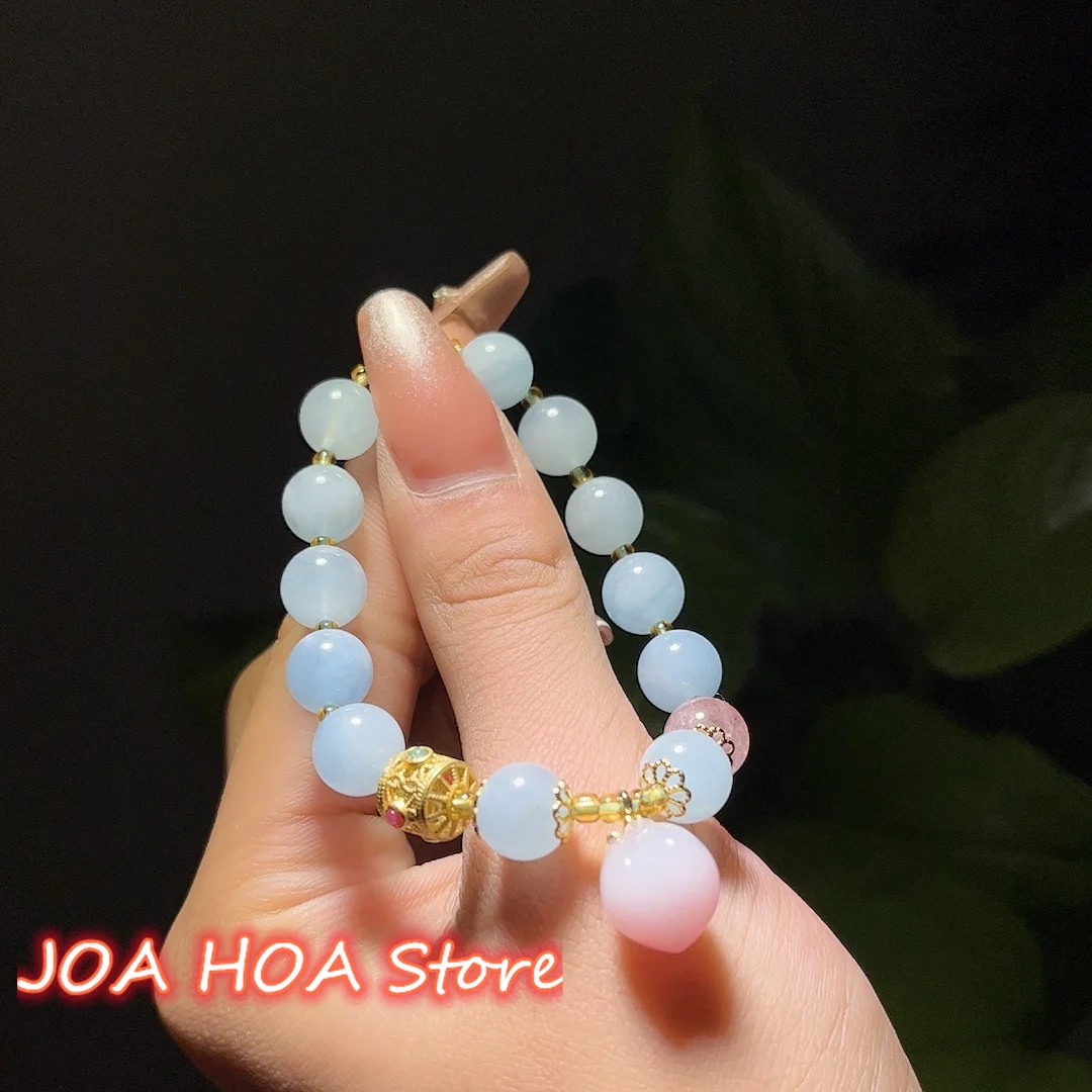 

Aquamarine Chalcedony Agate Pink Crystal Bracelet Fashion Bangle Natural Jade Handring DIY Handcrafted Products Fine Jewelry