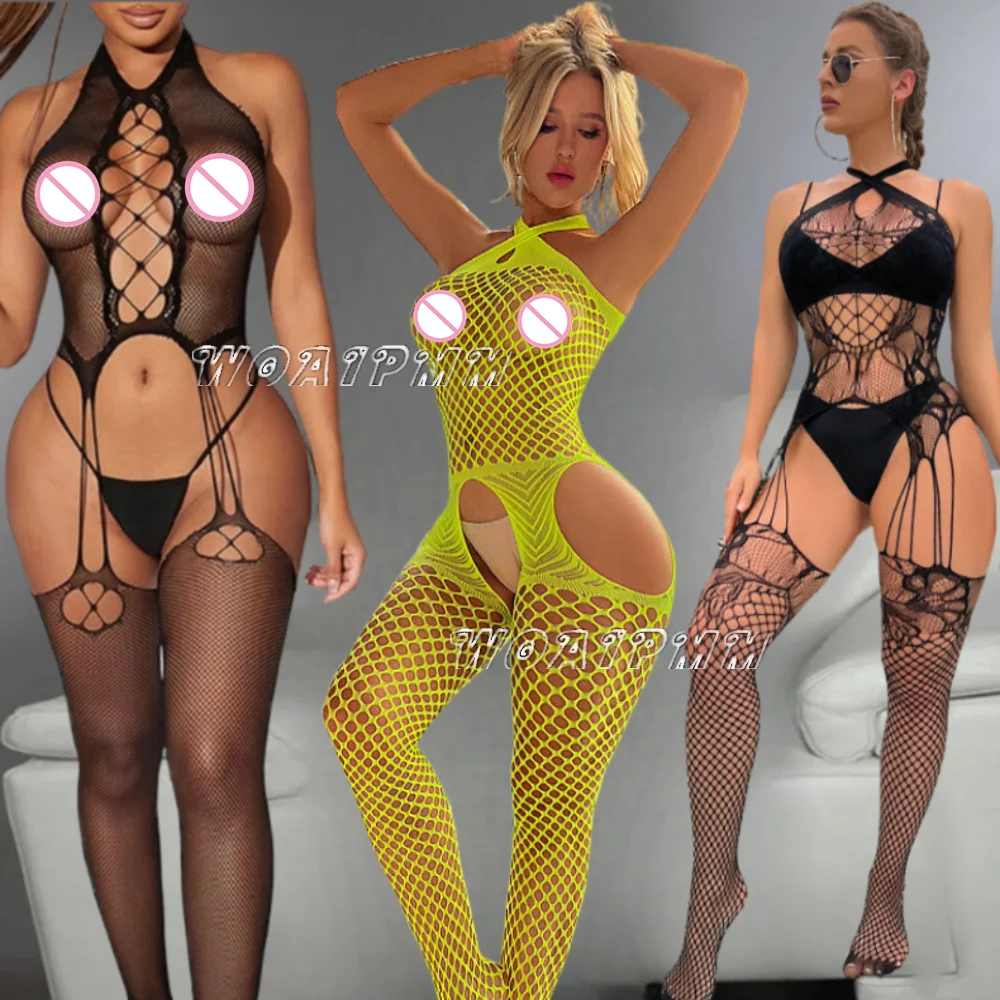 

Women's Underwear Fishnet Bodysuit Costume Erotic Mesh Transparent Tight Lingerie Clothes Female Sexy Jumpsuit Bodystocking