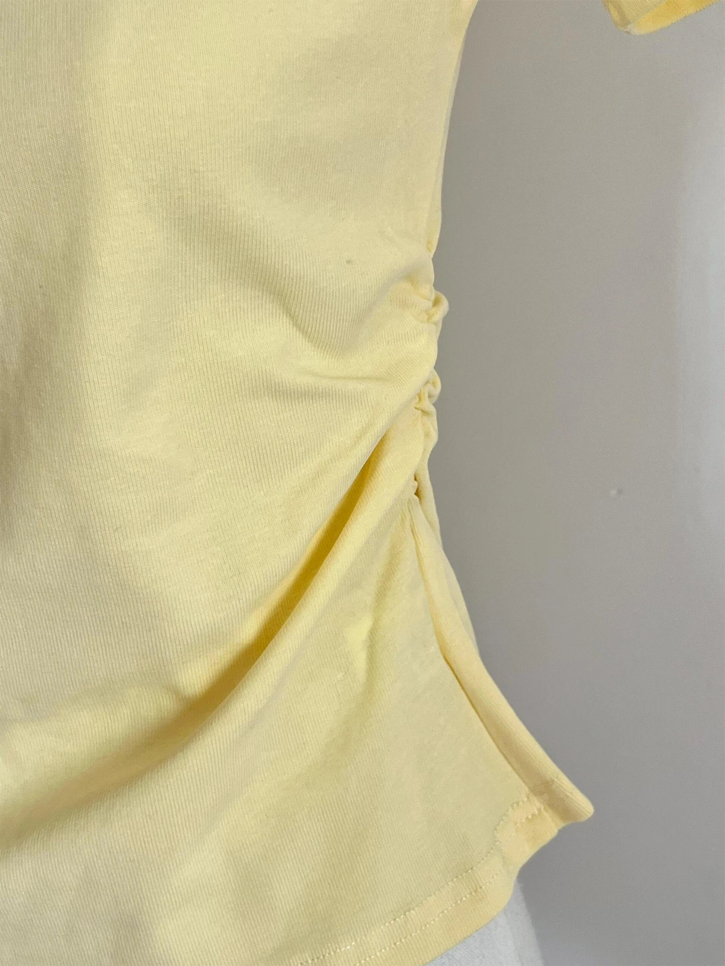 Geel Ne ort Sve T-shirt Dames Slim Fit Taille Cinched Turn-down Kraag Zomer Top Koreaanse Sle Pendelen Wind