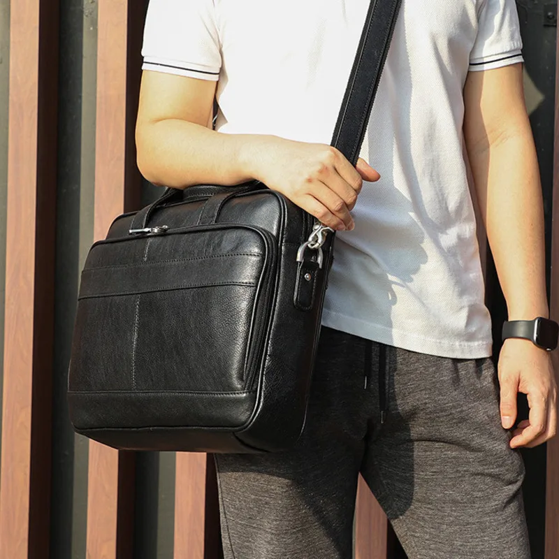 

New Genuine Leather Briefcases Men’s Bags Men's Headband Layer Crazy Horse Skin Handheld Single Shoulder Crossbody Bag Briefcase