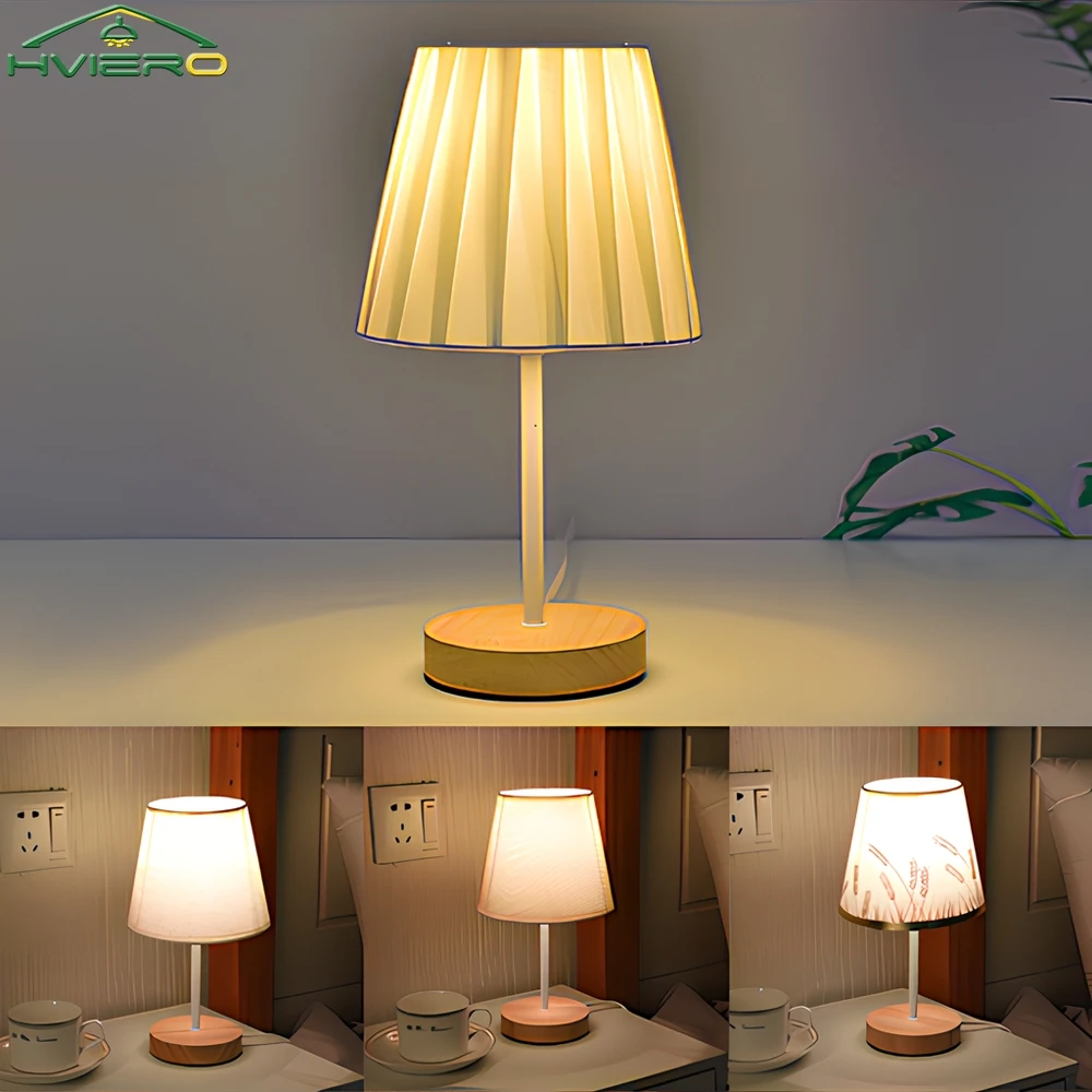 

Wooden Table Lamps USB Powered Nightstand Lamp Bedside Cylinder Shade Desk Light Bedroom Home Decor Modern Creative Gift Bulbs