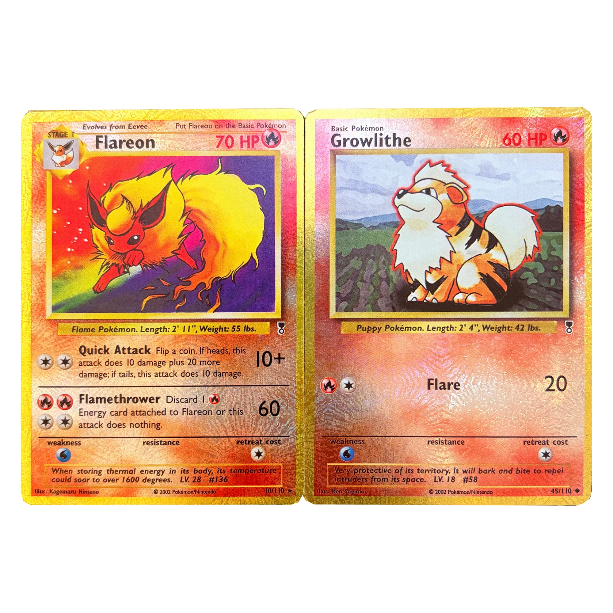 2 ピース/セット Diy Ptcg 火災タイプ Flareon コレクションカード屈折カラーフラッシュ限定職人技 Ptcg Growlithe アニメカードギフト