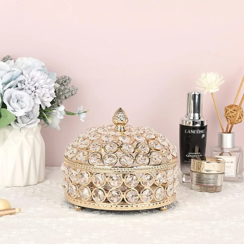 

Crystal Jewelry Box Jewelry Trinket Organizer Box Gold Treasure Box Luxury Home Decor Ring Earrings Storage Holder Keepsa