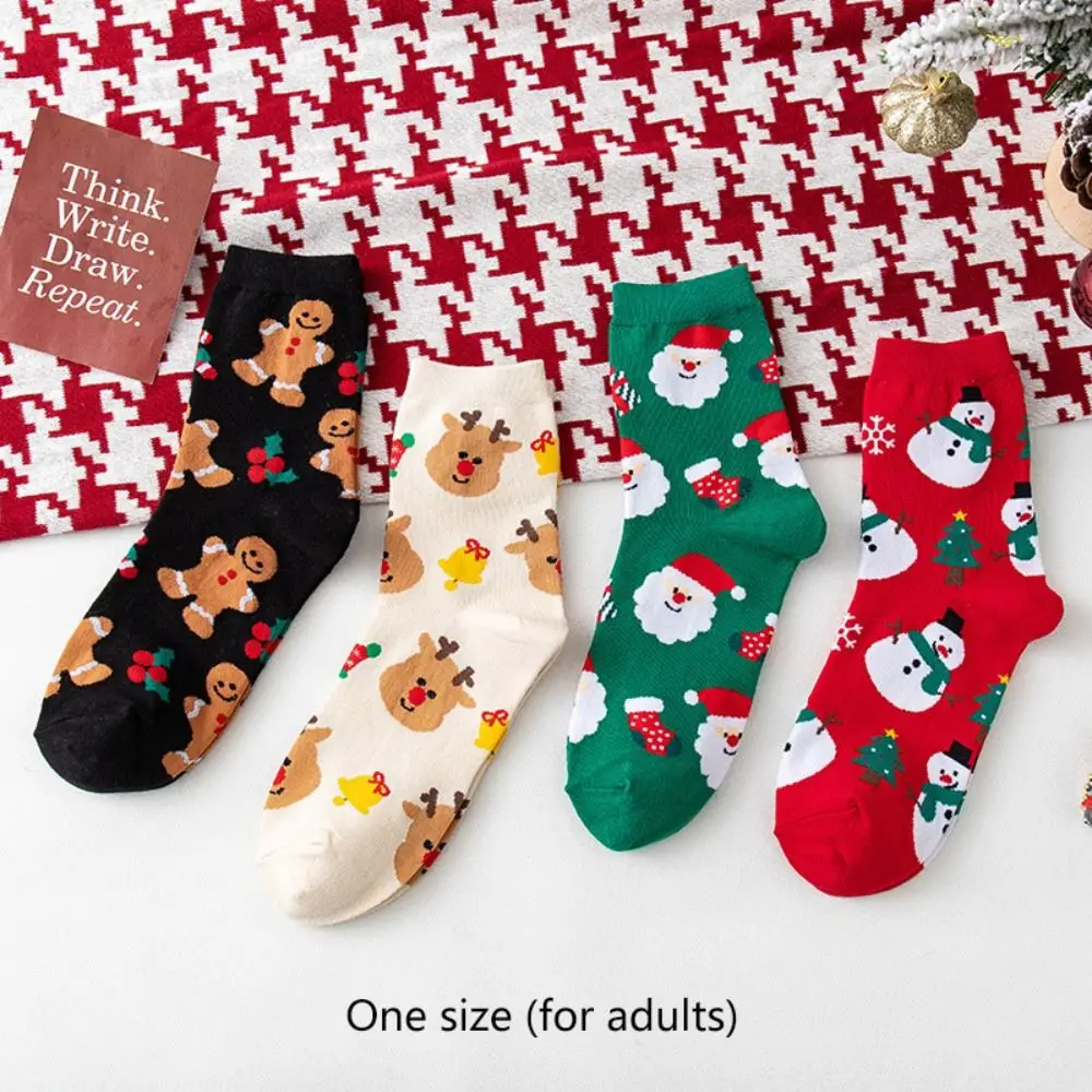 Chaussettes de sol en coton de dessin animé pour femmes, chaussettes chaudes et douces, tapis de bonhomme de neige, cadeaux de Noël, hiver