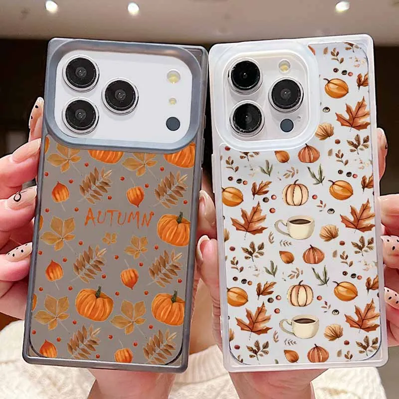 حافظة هاتف مستطيلة ناعمة من البولي يوريثان لهاتف آيفون 17 16 13 15 14 12 Pro Max 17 Pro Max 16 Plus Air 11 أوراق القيقب الخريف غطاء شفاف #1