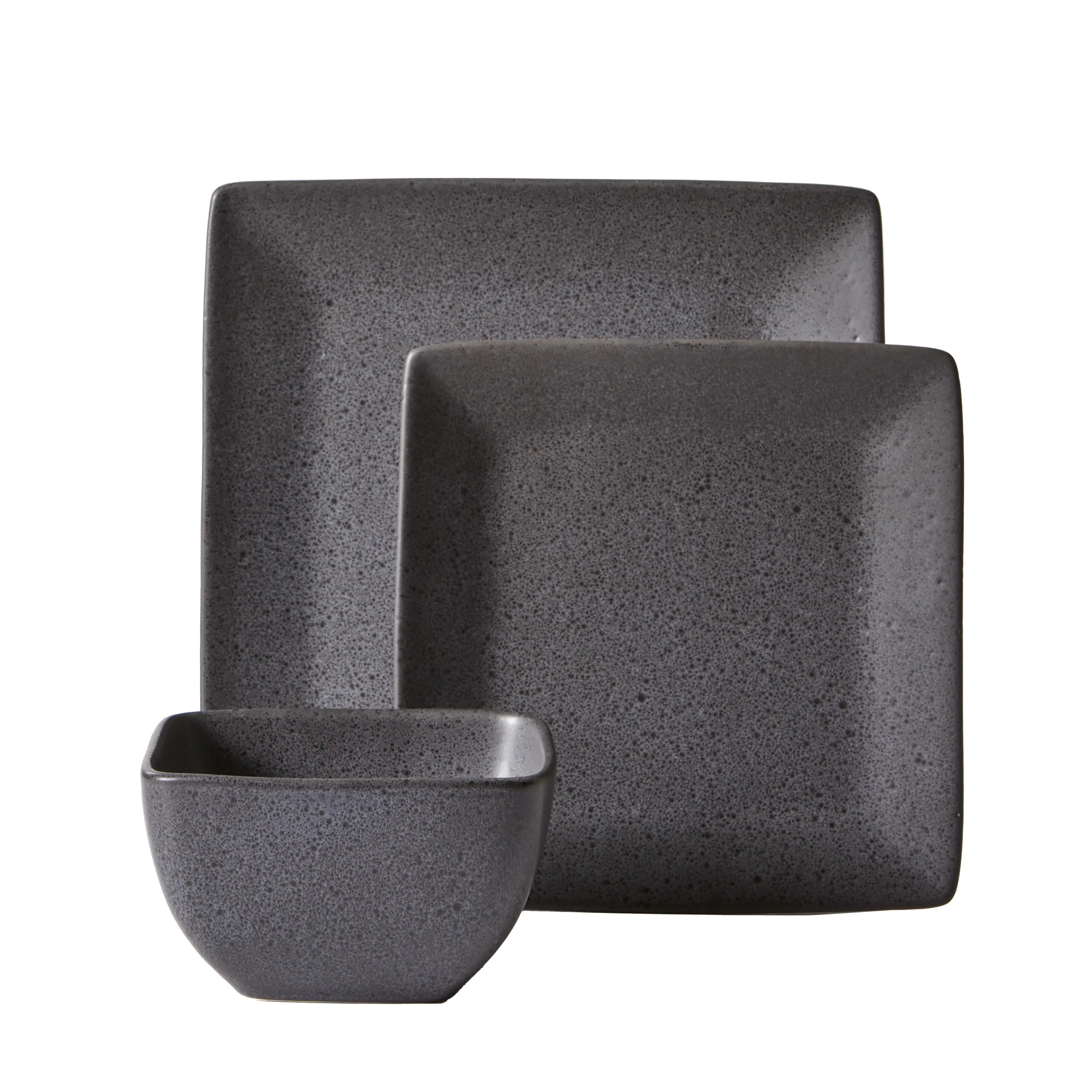 

Grey square stoneware 12-piece dinnerware set for modern dining
