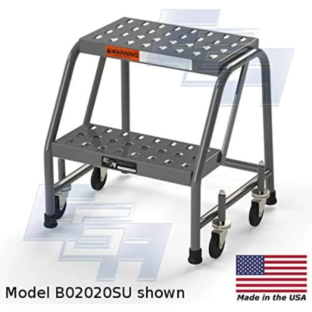 Zweistufige Rollhockerleiter, Modell B2020SU, 20-Zoll-Top-Tufe, OSHA-zugelassen, amerikanisch gefertigt, 2-stufig, 16-Zoll breit perforierter Tr