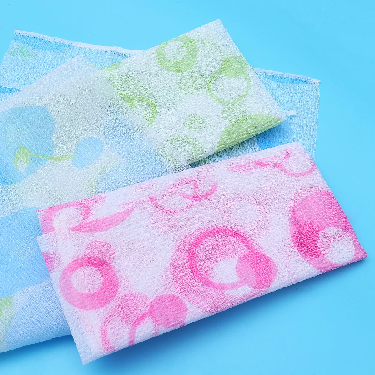 

3pcs Bath Strip Exfoliate Shower Printing Shower Towel Scrubber Back Bath Washing Tool Washing Tool Printing Green Blue Pink