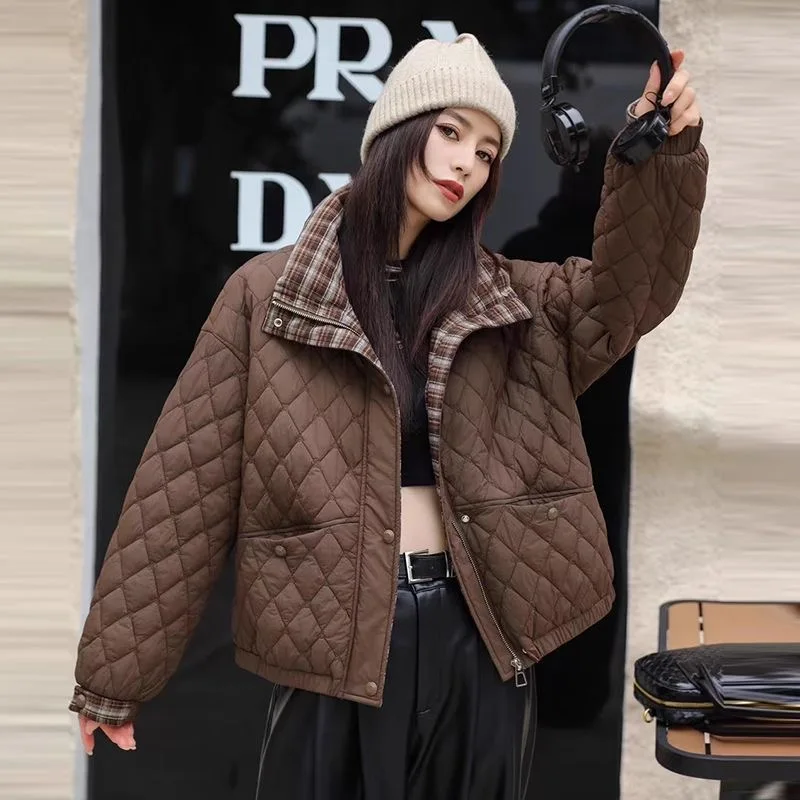 

2025 Autumn Winter New Thin Shor Cotton Jacket Women 2025 New Fashion Loose Round Collar Cotton Coat Outerwear Female