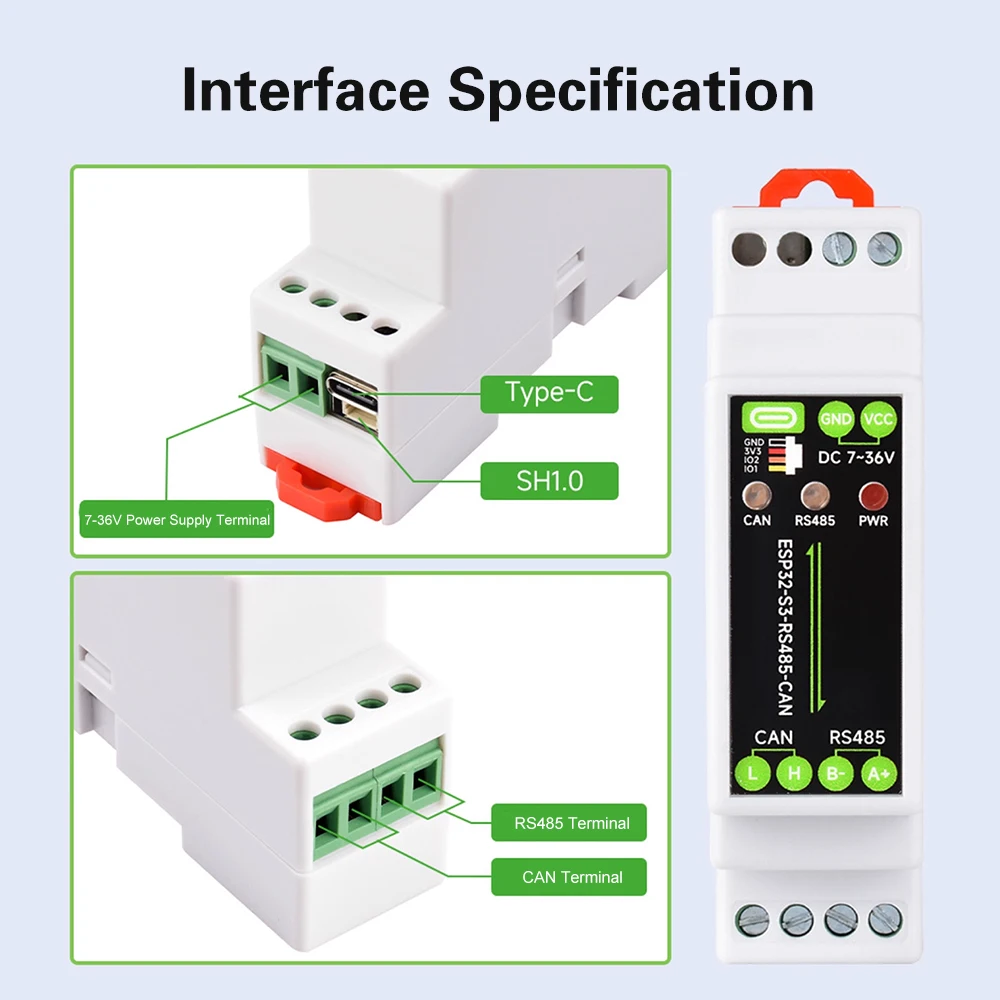 ESP32-S3 1 قناة واي فاي بلوتوث التتابع لوحة تحكم صناعية معزولة RS485 CAN الاتصالات نوع-C esp متحكم