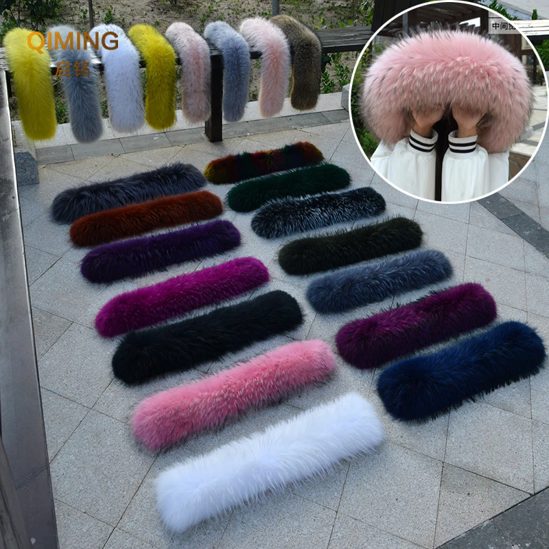 Winter Real Fur Collar Raccoon Fur Scarf Neck Warmer Women Man Natural Fur Hood Trims Female Scarves Coat Hood Decor Fur Shawls