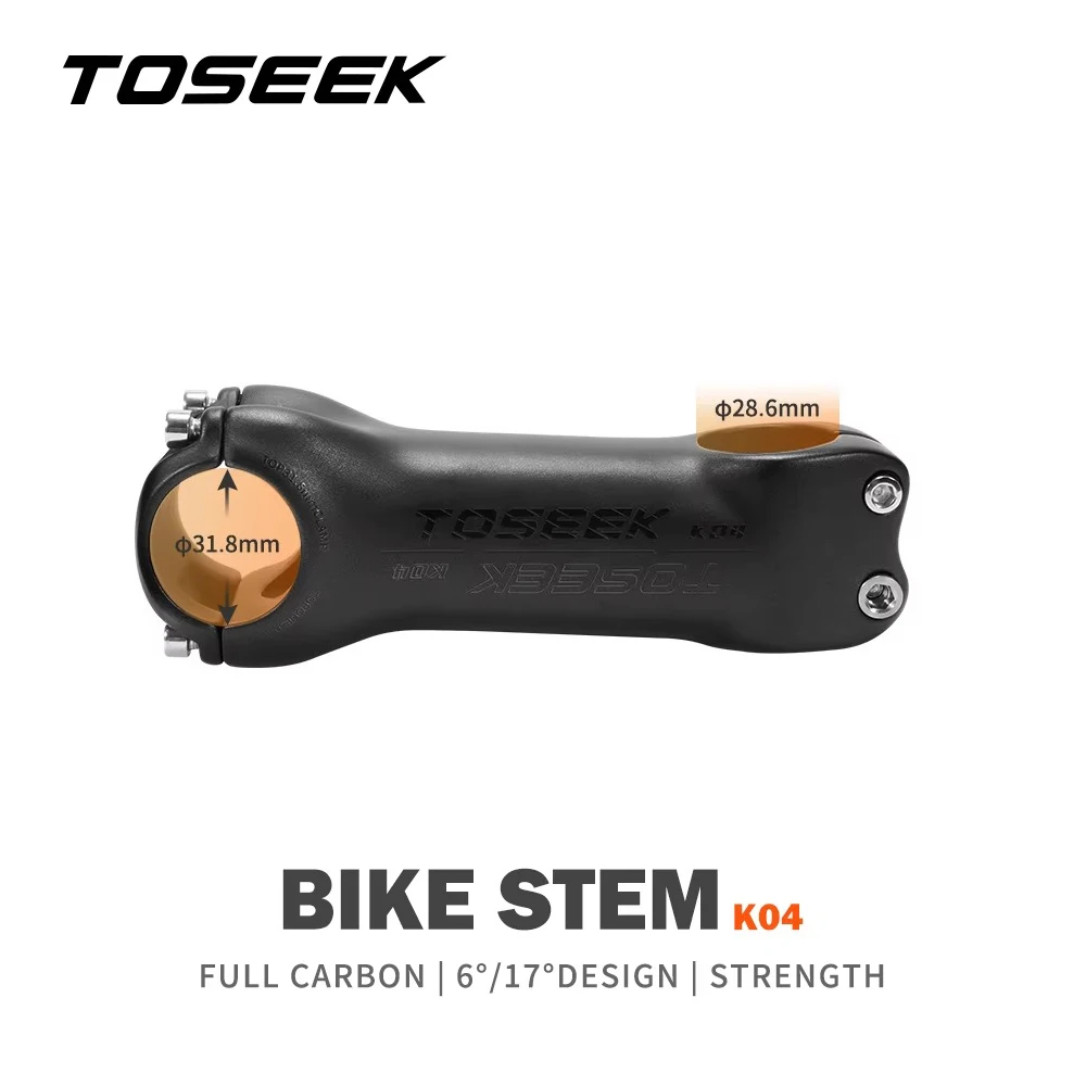 TOSEEK Carbon Stem 6/17Degree MTB Bike Carbon Stem 31.8mm Handlebar Stems 70/80/90/100/110/120/130mm Black Matt Bicycle Parts