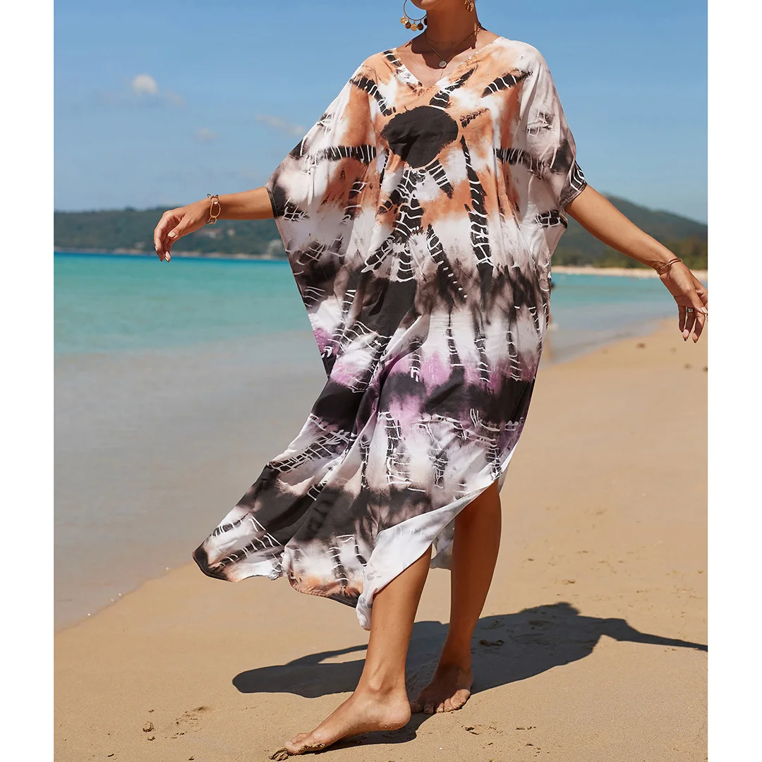 2026 Neues Buntes Kaftan-Tunika Strandkleid Strandmode Strandüberwurf Locker Sitzendes Maxikleid für Damen V4428 – Detail 37