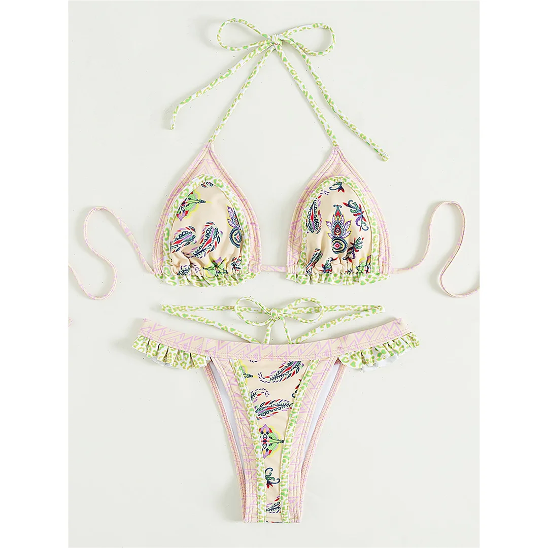 5 Farben, sexy, bedruckter Bikini mit Rüschen, Damen-Badebekleidung, zweiteiliger Bikini, Badeanzug, Badebekleidung, Modell V4651. – Detail 24