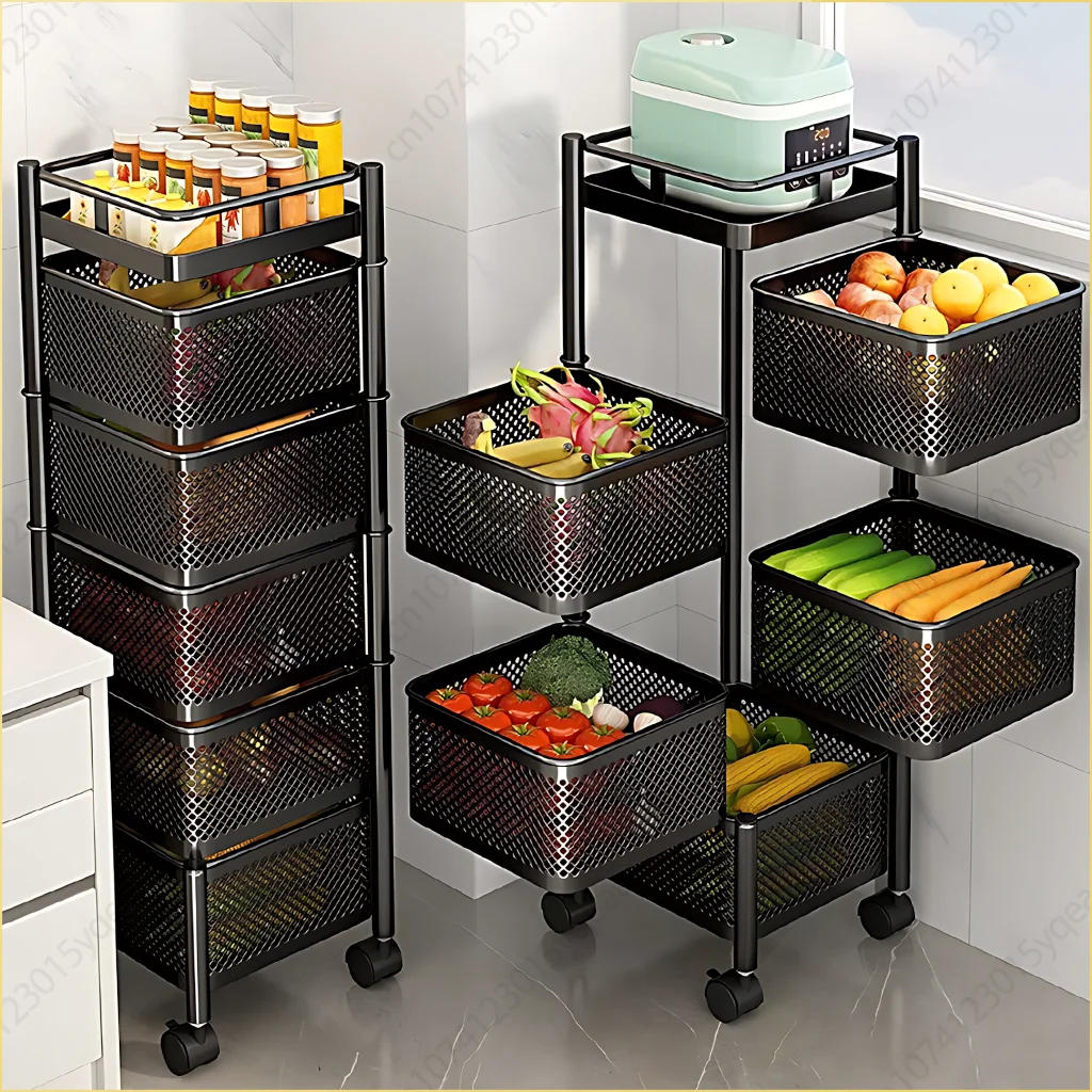 Multi-Tier Organiser Square Bathroom Kitchen Organiser Fruit & Vegetable Storage Basket Living Room Seam Appliance Storage Rack