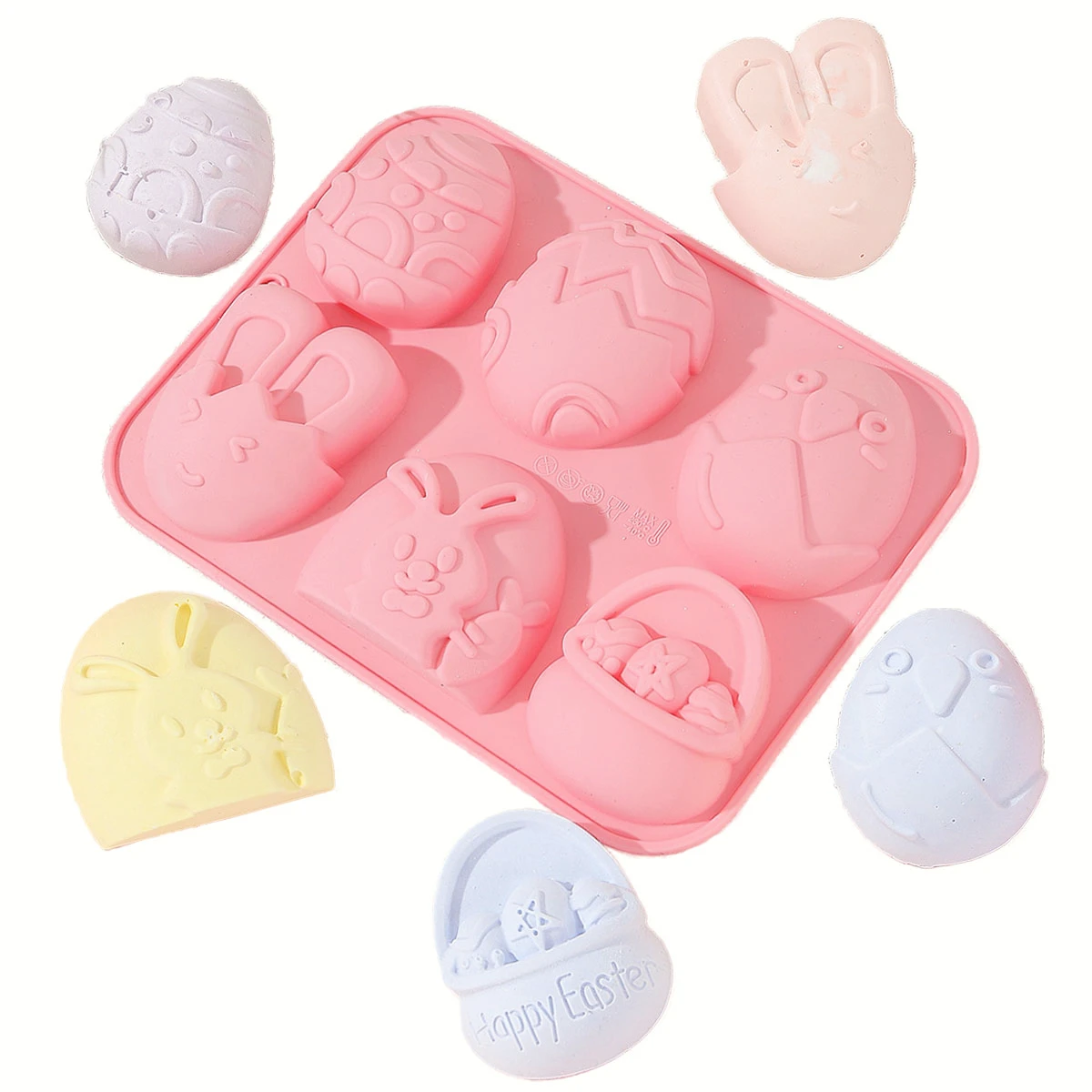 Cartoon Easter Eggs Basket Bunny Chocolate Baking Tray Rabbit Bird Mousse Cake Candy Jelly Ice Silicone Mould Fest Candle Decor images - 6