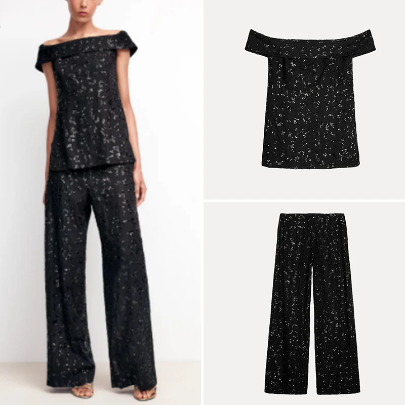 

Z Women's Loose Vest-Sle Top And Pants Set Summer 2025 Pearl Detailing Polyester Fiber round Ne ort Sve
