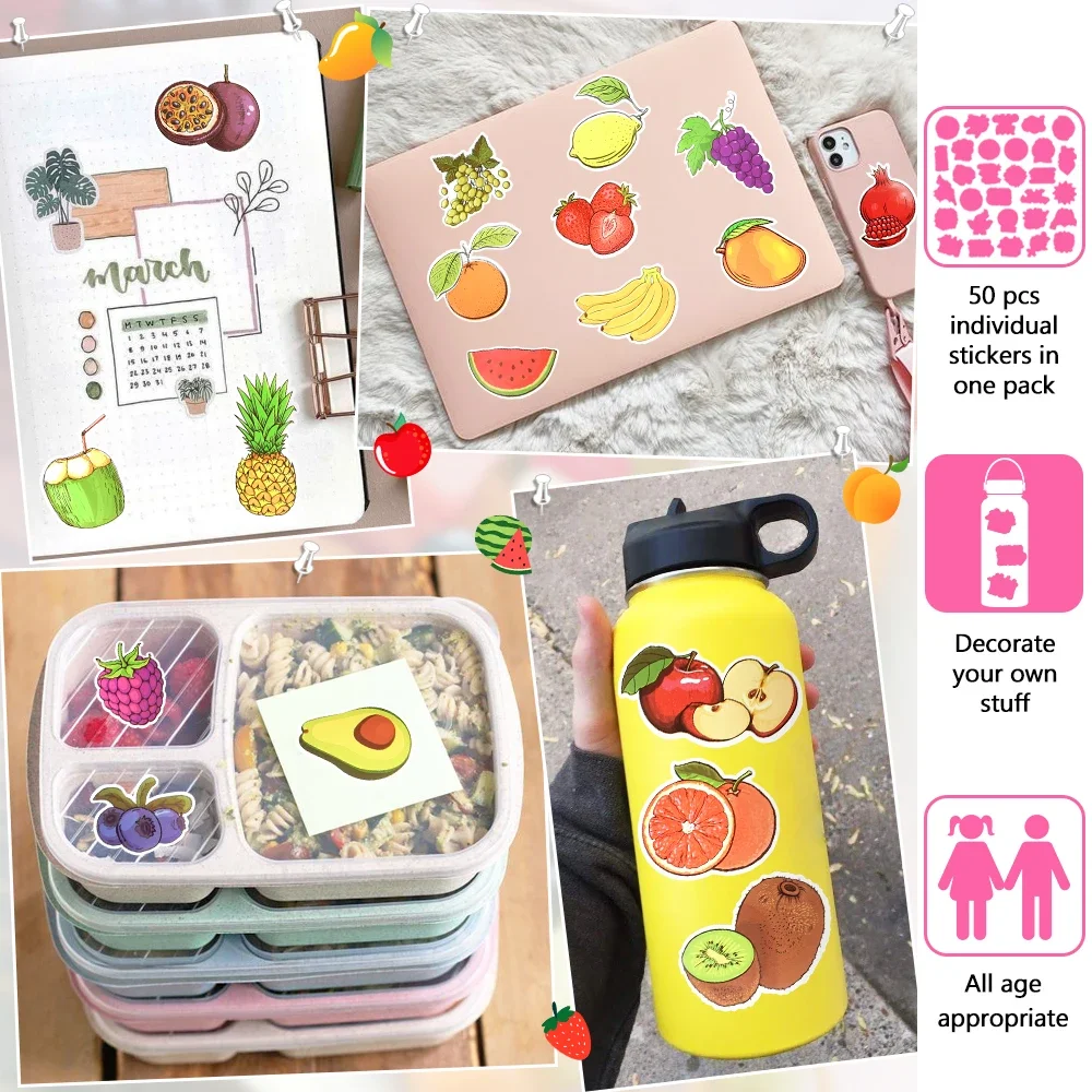 100 PCS Cute Food Drink Fruit Stickers for Laptop Fridge Skateboard Car Phone Motorcycle Cartoon Waterproof Sticker Pack Kid Toy