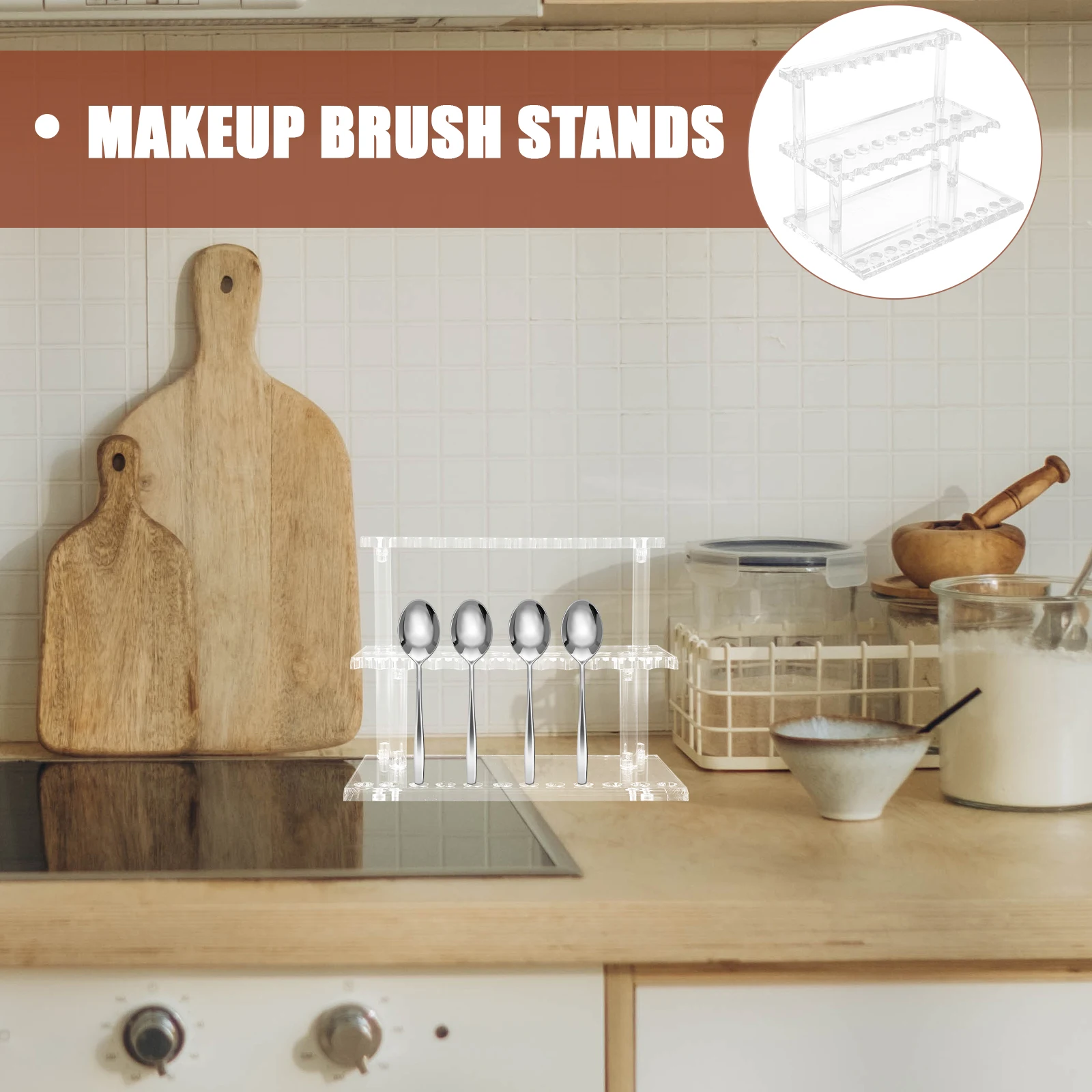 

Multi-Slot Acrylic Tableware Stand Display Holder for Pens Utensils Pencils Markers Kitchen Countertop Storage Organizer Rack