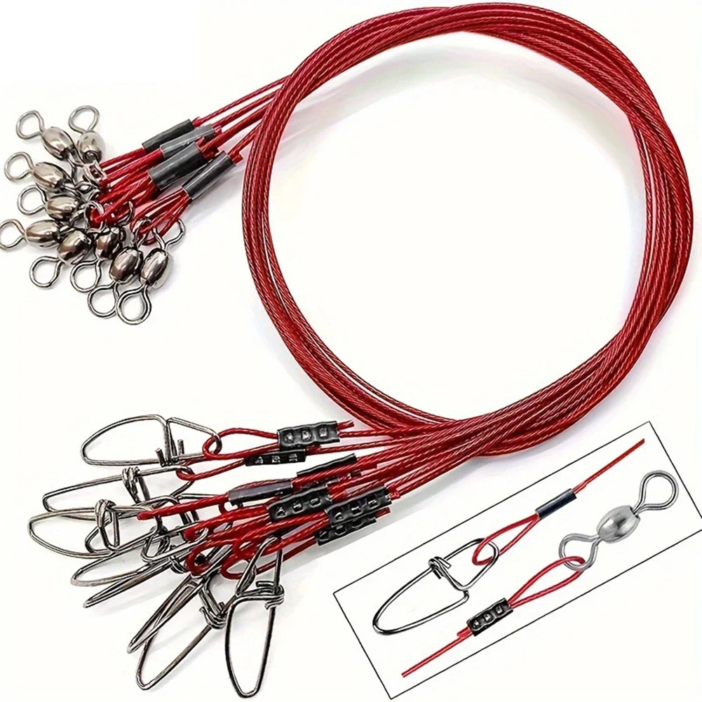 20pcs Steel Fishing Wire 125lb Heavy Duty Saltwater Fish Leader With Swivel And Snap Lure Sea Fishing Leader Steel Wire Parts