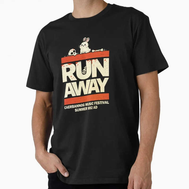 

Run Away Caerbannog Killer rabbit Monty Python Funny gift T shirt for men Large size Tops 100% cotton printed Clothes