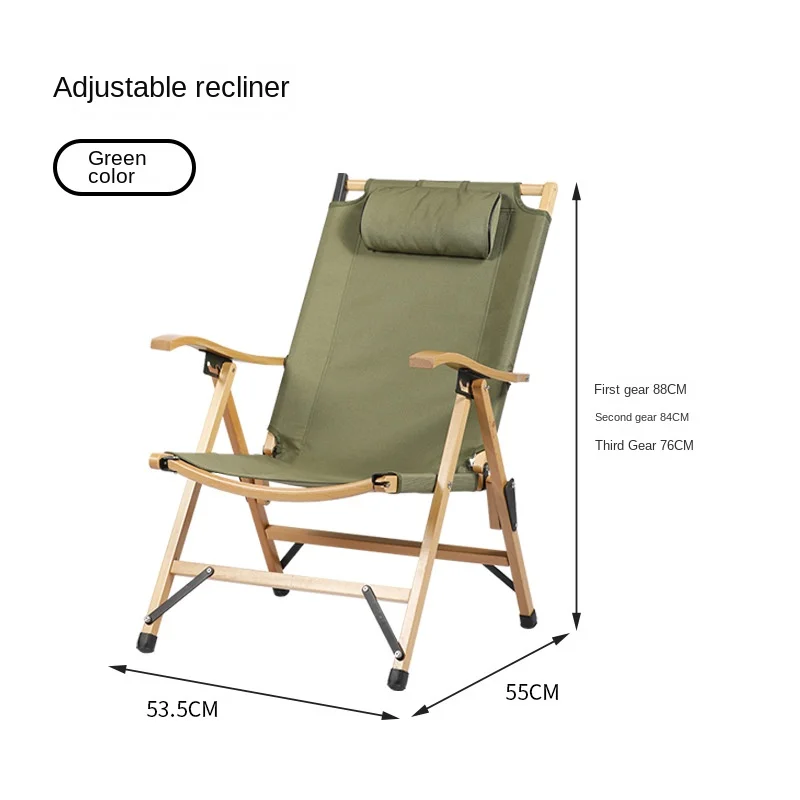 Kermit Outdoor Folding Chair, Portable Casual Solid Wood, Adjustable Recliner, Camping Chair, Ultra Light Beach Chair