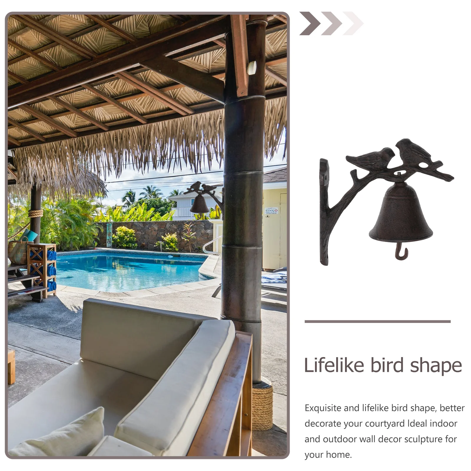 

1Pcs Door Bell Cast Iron Rustic Decorative Wall Mounted Vintage Love Birds Bell for Courtyard Garden Porch