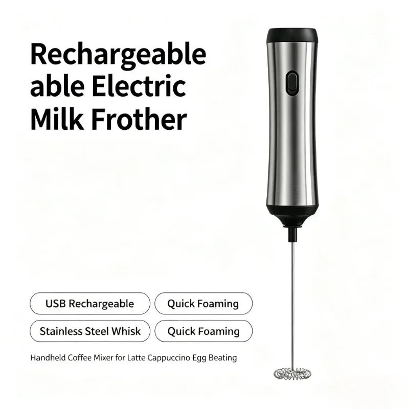 Rechargeable Electric Milk Frother Handheld Mini Coffee Foamer Whisk Portable USB Charging Egg Beater Drink Mixer