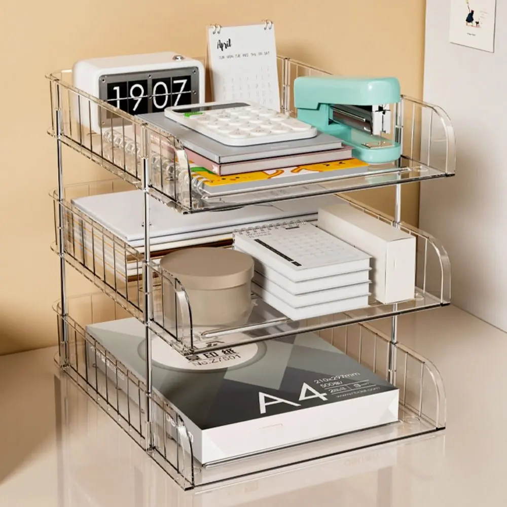 

2/3 Tier Clear Desktop Organizer Durable Large Capacity File Paper Holder Plastic Space Saving A4 File Storage Tray