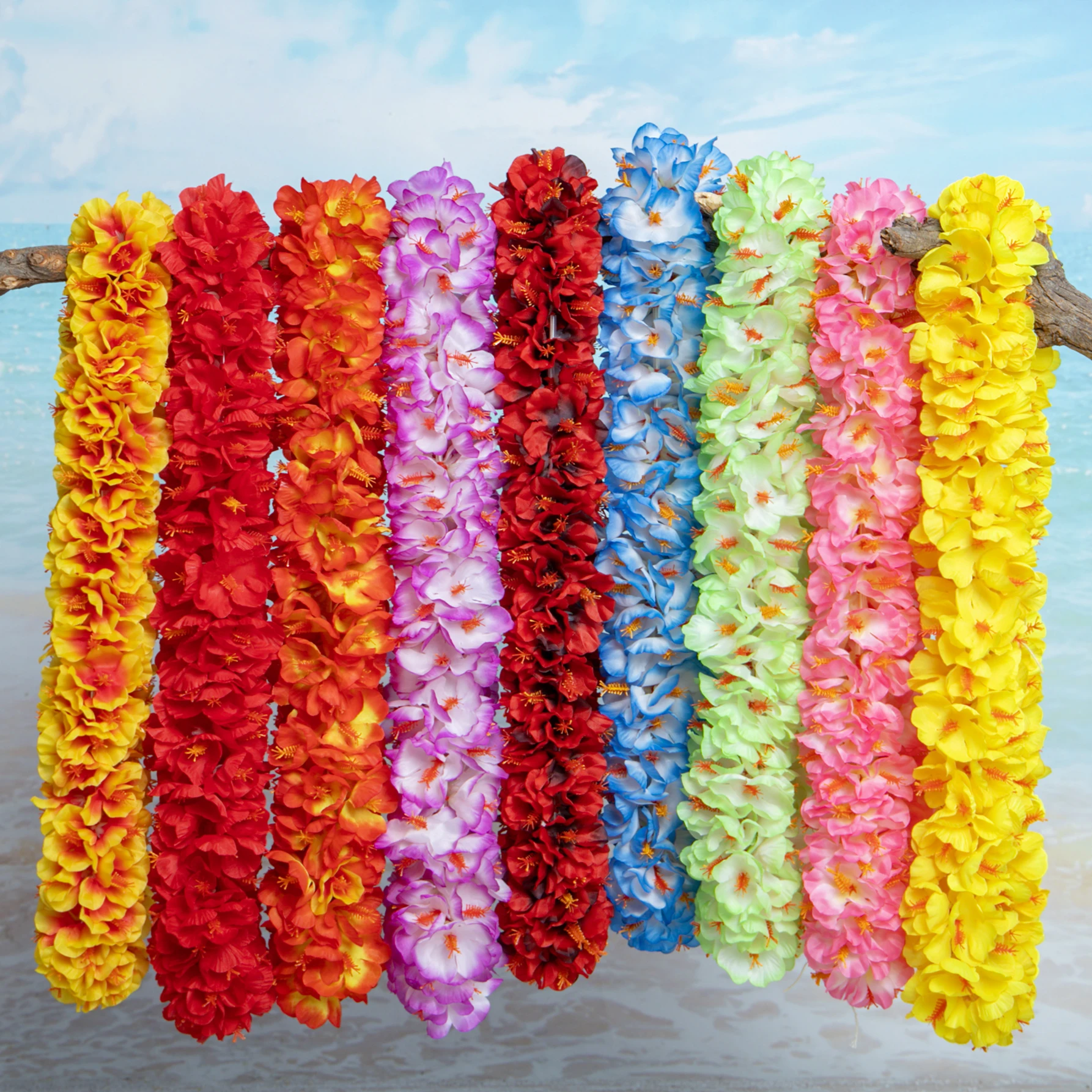 50PCS/lot 9 Colorful 100cm Silk Hibiscus Flowers Lei Hawaii Hula Dance Christmas and Easter Party Celebration Girl's wreath