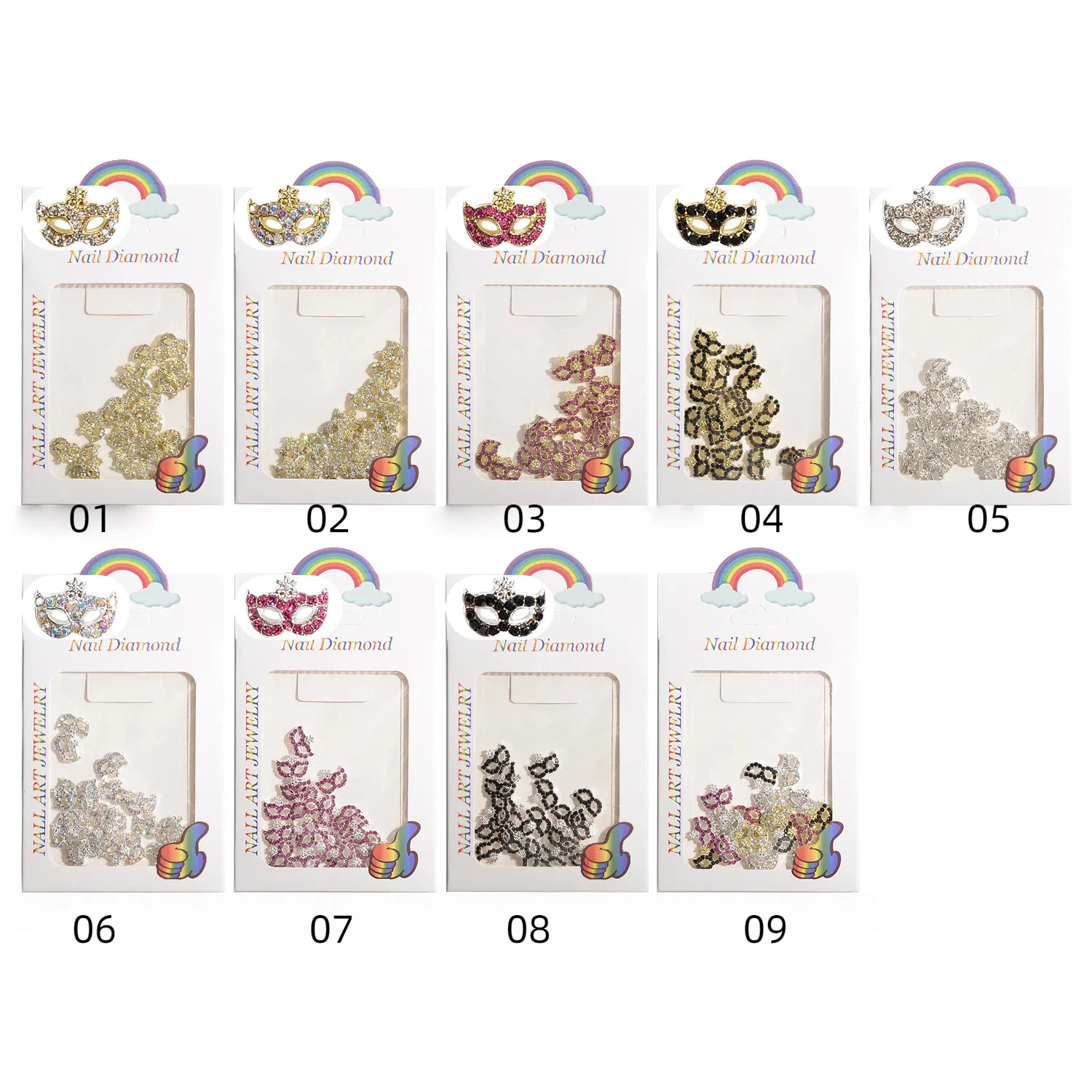 20Pcs New - Style Alloy Rhinestone - Embellished Mask Nail Charms Ins Style Bling Mask & Fox  crown - shaped Nail Accessories