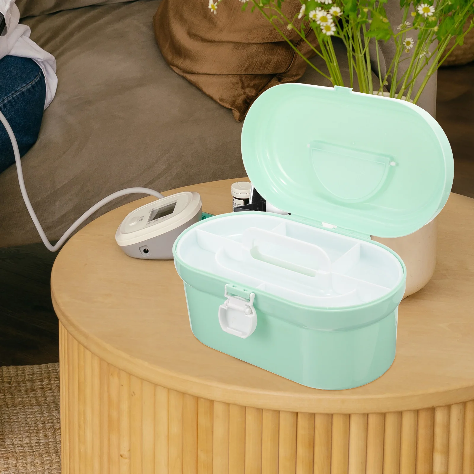 Children'S Medicine Box Portable Double Layer Storage Organizer Durable Plastic Medicine Container For Home Travel Green