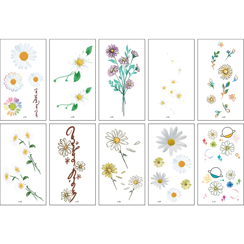 10 шт., маленькая татуировка с изображением ромашки, маленькая татуировка с цветком, маленькая свежая временная детская татуировка на шею, запястье, руку, наклейки, детские игрушки