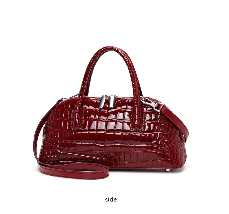 Aidrani Damen-Handtasche aus echtem Rindsleder mit Krokodilmuster - Glänzende Umhängetasche im Bowling-Stil – Detail 10