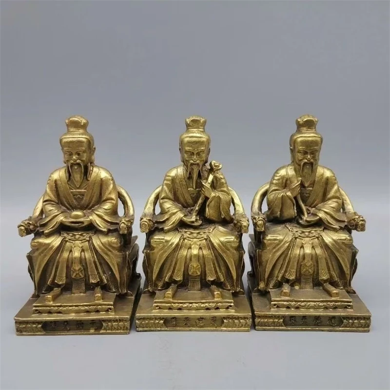 Brass Sanqing Ancestor Ornament，Home auspicious feng shui decoration