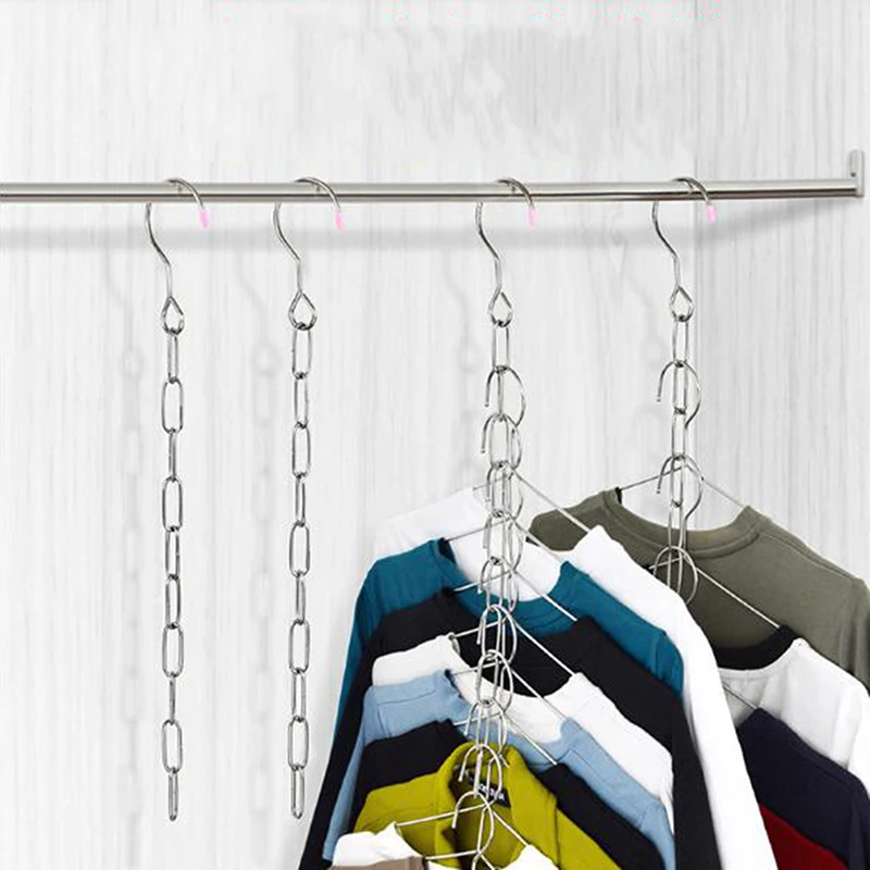 Clothes Hangers Hanging Chain Stainless Steel Cloth Closet Hanger Shirts Tidy Save Space Organizer Hangers For Clothes