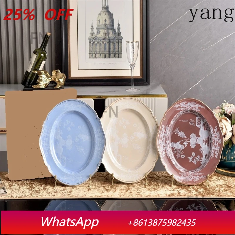 Ceramic fish plate oval printing kitchen accessories lace plate tableware gift box blue beige brown